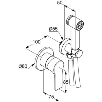 Гигиенический набор, комплект, матовый, zenta sl Kludi, черный матовый - 489983965