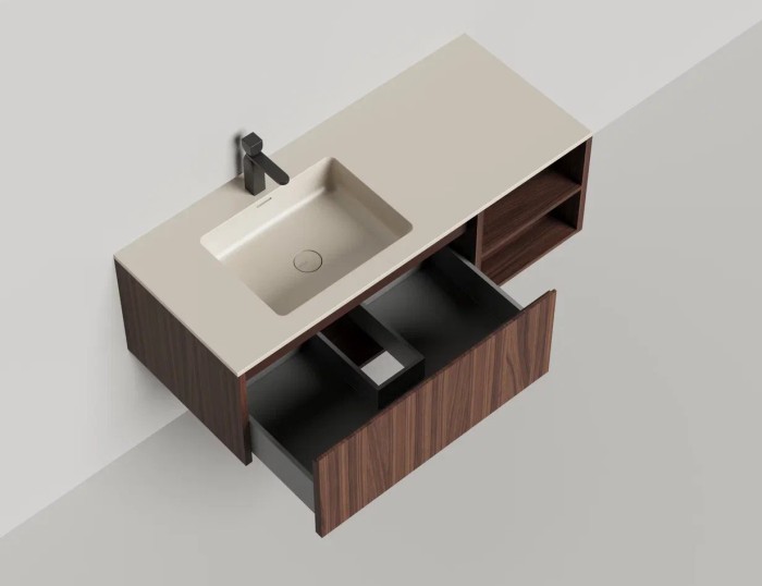 Подвесная тумба domino 1200, шпон, с открытой полкой, под встраиваемую раковину, Salini арт. 27D212INA