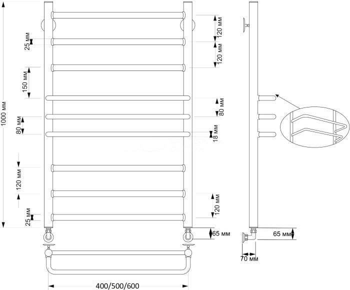 Полотенцесушитель водяной латунный 40x100 Триест (бронза) Secado арт. 4603777460686