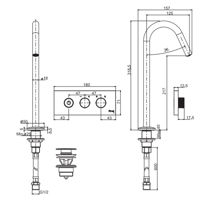 Fima Carlo Frattini Смеситель для раковины, встраиваемый, изливом на 1 отв., Switch ON, F5951COR цвет: золото