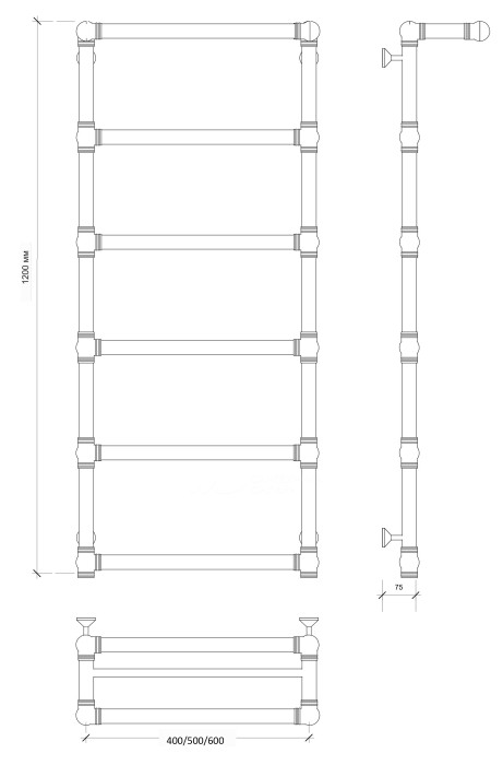 Полотенцесушитель водяной латунный 50x120 Фалерони 2 (бронза) Secado арт. 4603777477455