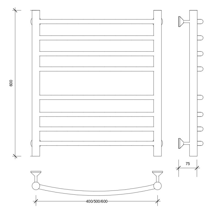 Полотенцесушитель водяной 60x50 Милан 4 (черный) Secado арт. 4673739226834