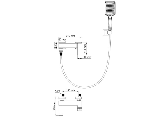 Смеситель для ванны с душем, Wonzon & Woghand Cube 2.0, WW-88037068-BGM цвет: графит