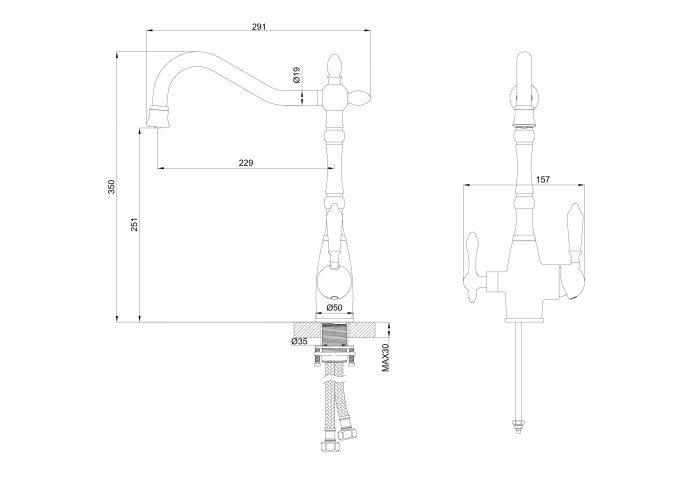 Смеситель для кухни c подключением фильтра, Wonzon & Woghand, WW-88458006-MB цвет: черный