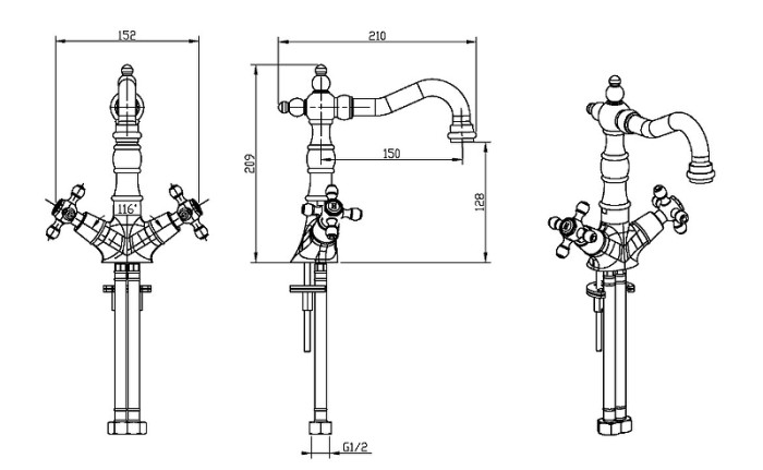 Смеситель для умывальника, высокий black, bronze, Boheme Royal cristal - 312-Royal/CRST Black