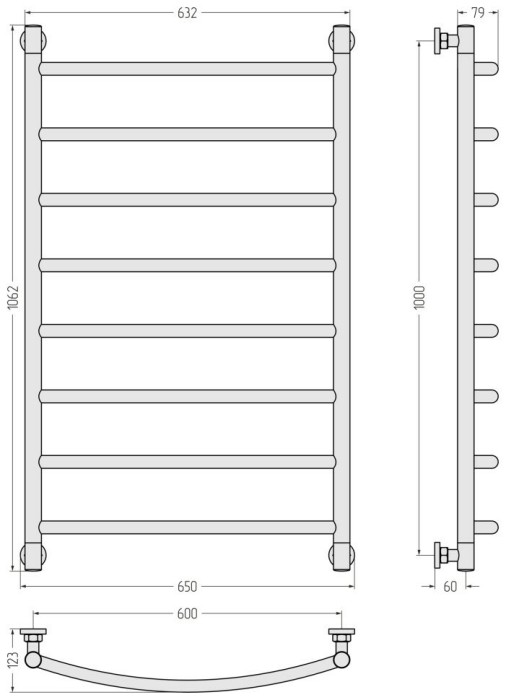 Сунержа Водяной полотенцесушитель 1000x600, Галант+, 15-0200-1060 цвет: тёмный титан муар