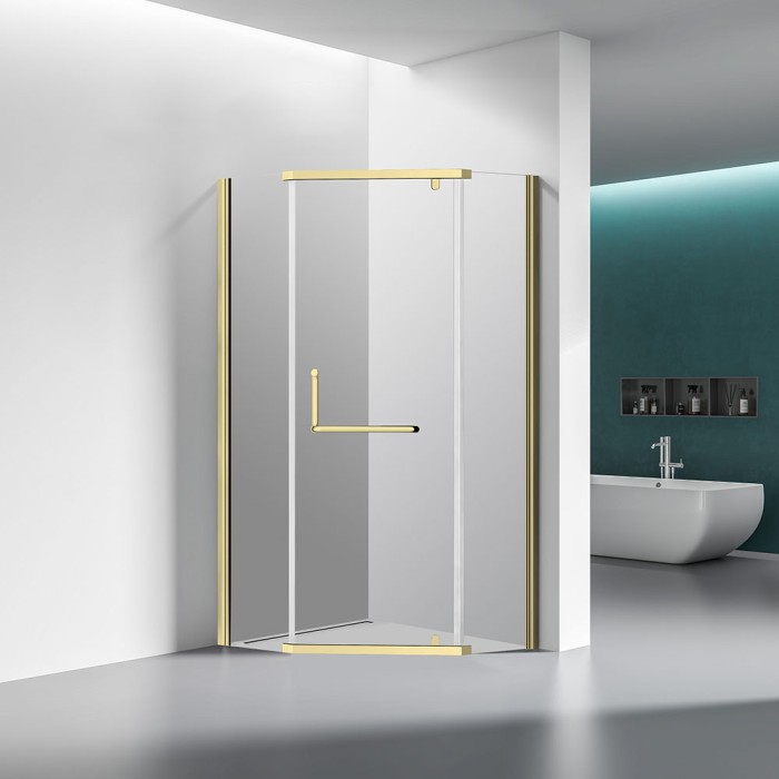 Душевой угол 900x900x1950, Veconi Rovigo, брашированное золото, стекло прозрачное арт. RV36G-90-01-C5