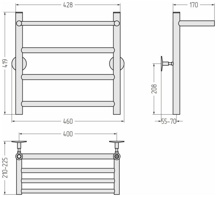 Стилье Водяной полотенцесушитель 500x400, Универсал-54, 00654-5040 цвет: без покрытия