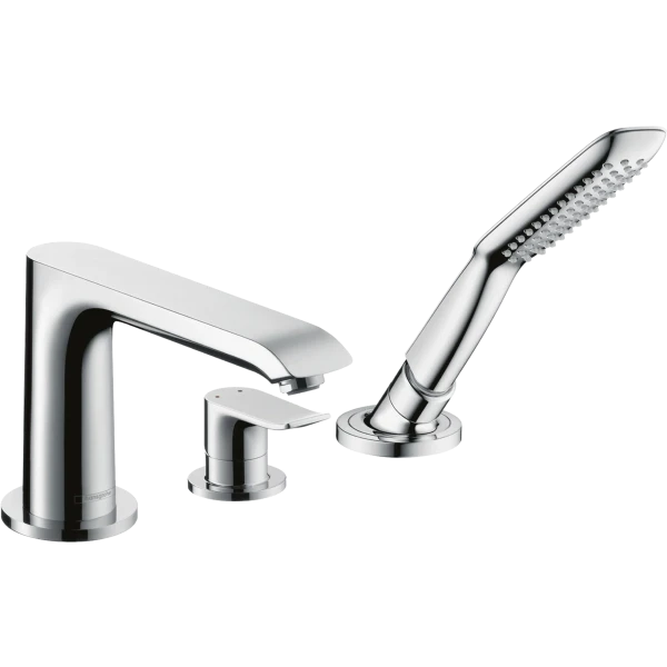Смеситель для ванны на 3 отверстия, с душевым гарнитуром, Hansgrohe Metris, хром арт. 31190000