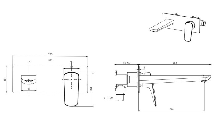 Смеситель для раковины настенный, Aquatek Вега, черный арт. AQ1013MB