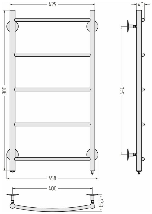 Стилье Электрический полотенцесушитель 800x400, Формат 40, 00540-8040 цвет: без покрытия
