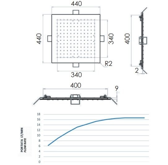 Верхний душ потолочный 44 см белый матовый, Remer, скрытого монтажа 357EFS44BO