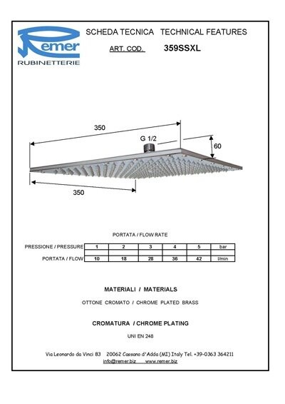 Верхний душ с шарнирным соединением 35 см черный глянцевый, Remer, 359SSXLCFPX