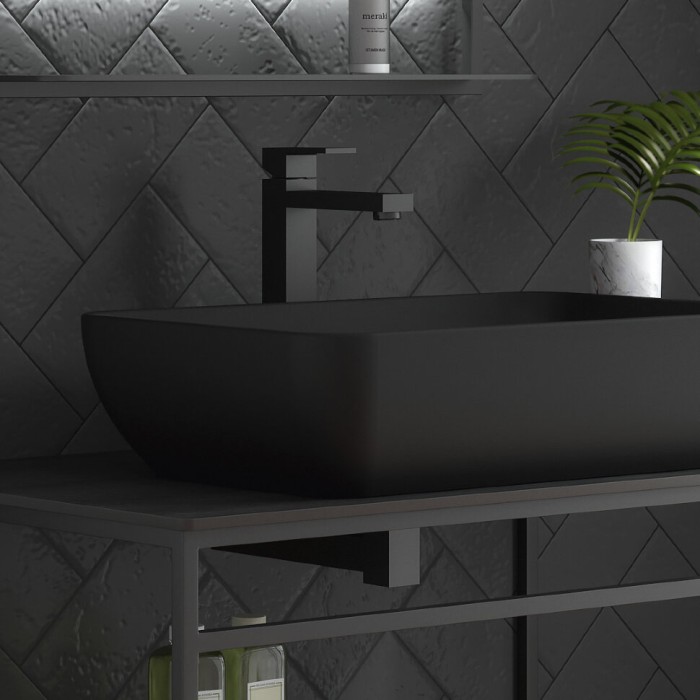 Однорычажный смеситель для раковины высокий без донного клапана, Futura Kerama Marazzi, черный - 66415KM.01.093