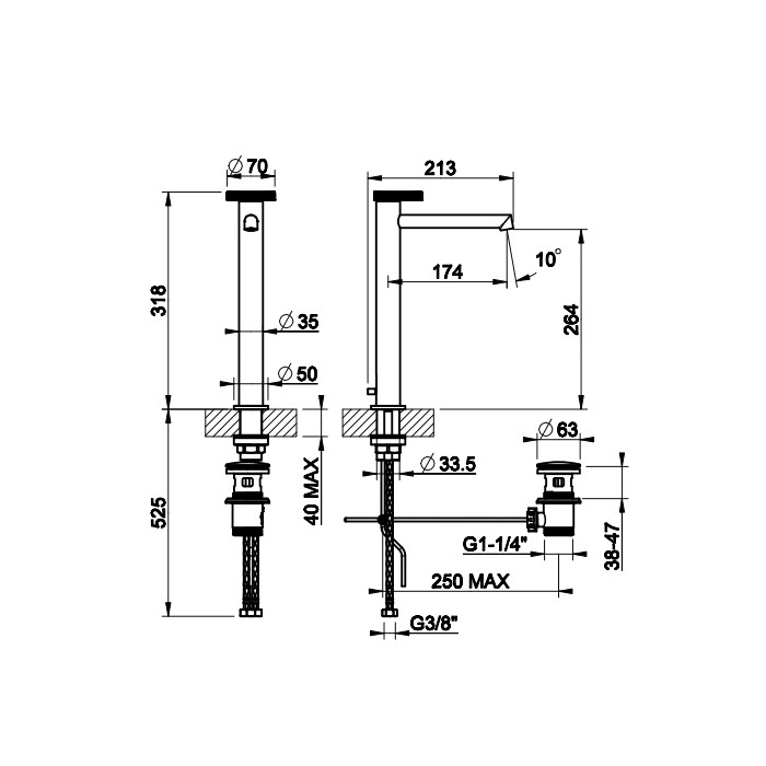 Смеситель для раковины высокий с длинным изливом, с донным клапаном, Gessi Anello, хром арт. 63305#031
