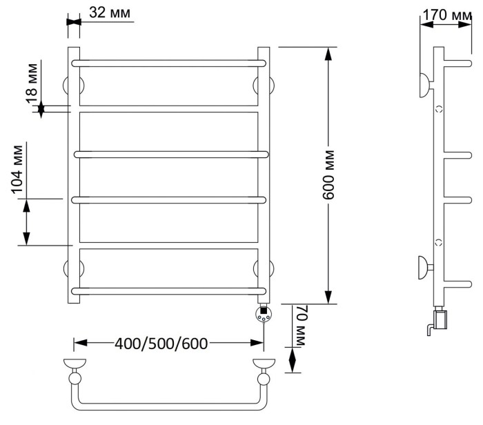 Полотенцесушитель электрический 40x60 Верона 1 латунь Secado арт. 4603777464059
