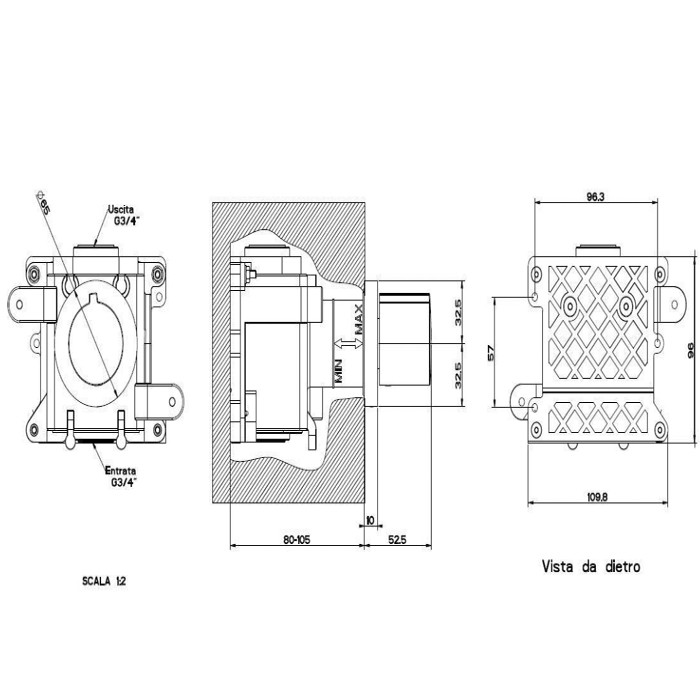 Встраиваемый запорный вентиль для термостата высокой производительности, 40 л/мин, Gessi Tondo, хром арт. 43268#031
