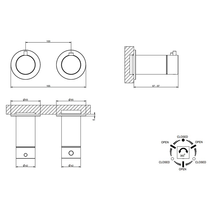 Смеситель для душа, встраиваемый, термостатический, на 3 потребителя, Gessi 316, steel brushed арт. 54236#239