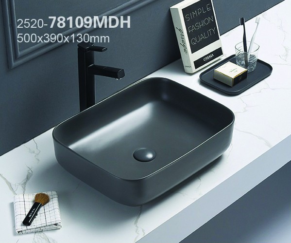 Раковина накладная 500х390х130 тёмно-серая, Azario - AZ-78109MDH