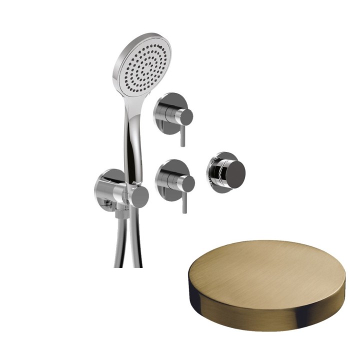 Встраиваемый смеситель для душа на 5 режимов, однорычажный, поворотный переключатель, ручной душ + 4 доп. вывода воды, Giulini My ring deluxe, золото брашированное арт. MRX5305DLOSP