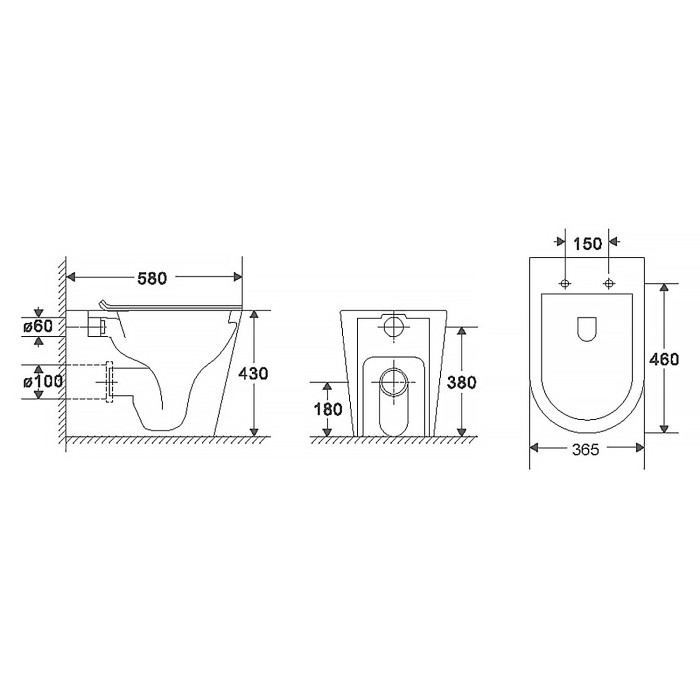 Унитаз приставной 580х360х430 безободковый, быстросъемное сиденье микролифт, с системой смыва Tornado, Azario Gloria арт. AZ-1003D-UQ1