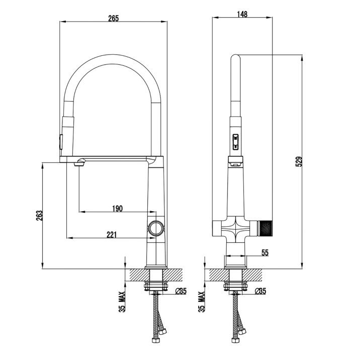 Смеситель для кухонной мойки, гибкий излив, керамический картиридж, хром, Azario ADVANTAGE арт. AZ-VRG569223C