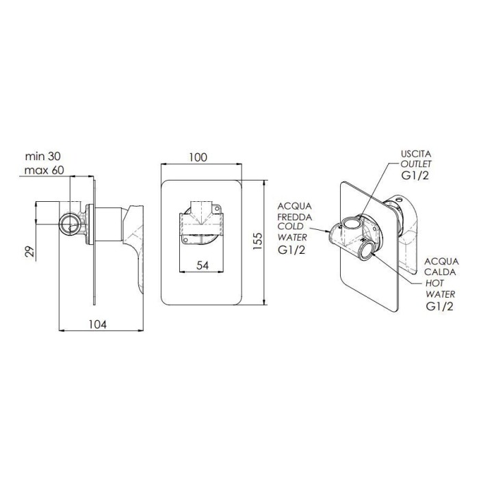 Смеситель для душа золото матовый, Remer Infinity, скрытого монтажа I30BG