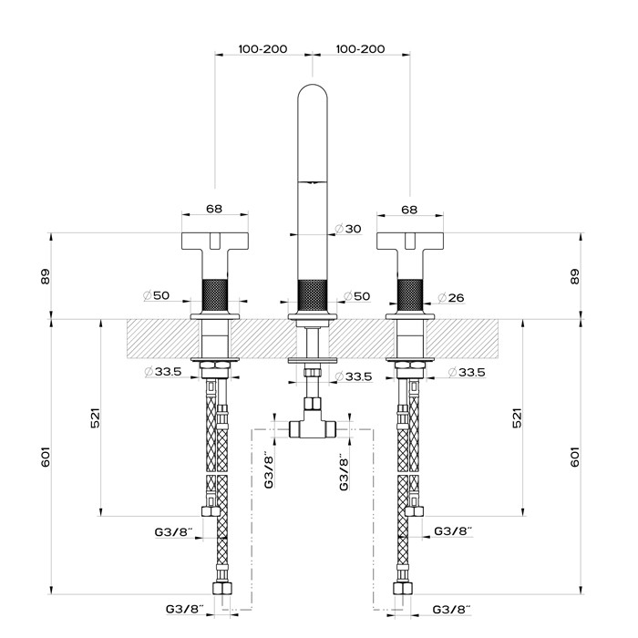 Смеситель для раковины на 3 отверстия без донного клапана, излив 160мм, h=240мм, Gessi Inciso, finox арт. 58114#149