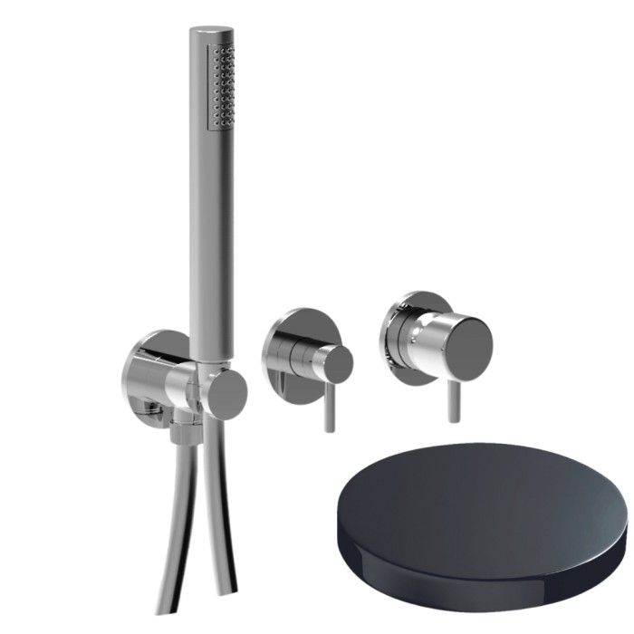 Внешняя часть встраиваемого смесителя для душа на 2 режима, однорычажный, поворотный переключатель, ручной душ + 1 доп. вывод воды, Giulini My future, хром черный глянц арт. 59X5301EPCRN