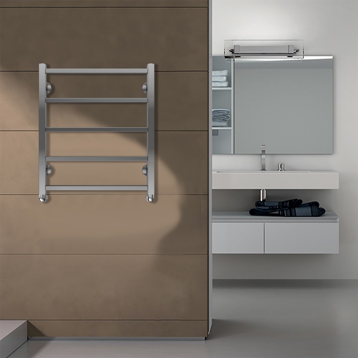 Полотенцесушитель водяной 500/600 квадрат, 5 секций, нижнее/диагональное подключение, 1/2", хром, Ancona Azario - AZ75556