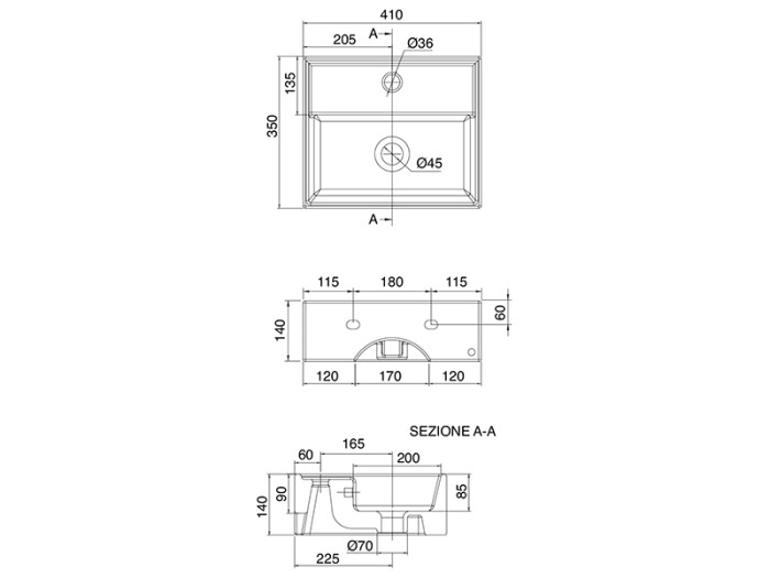 Раковина подвесная или накладная с переливом с одним отверстием, цвет белый, Scarabeo Teorema 2.0 - 5001