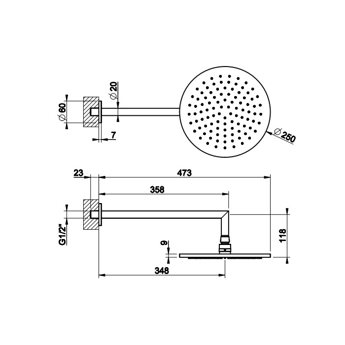 Душевая головка для настенного крепления, поворотная с шарниром, Gessi Ingranaggio, хром арт. 63348#031