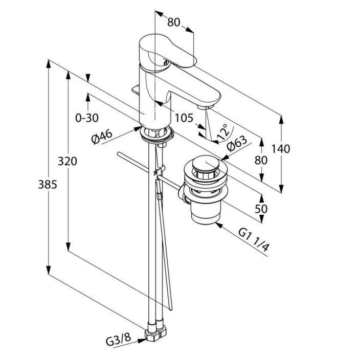 Однорычажный смеситель на умывальник, objekta Kludi, хром - 322330575