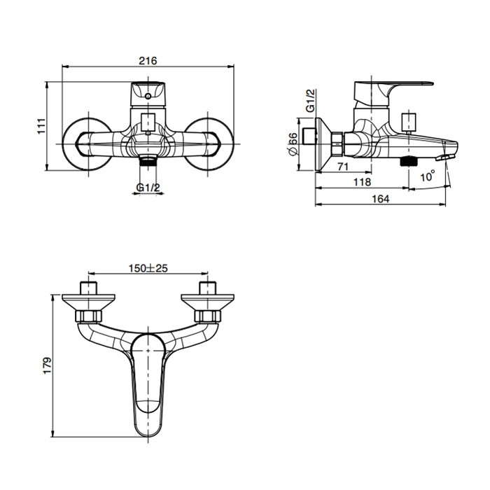 Fima Carlo Frattini Смеситель для ванны, настенный, Serie 22, F3834/1NS цвет: черный
