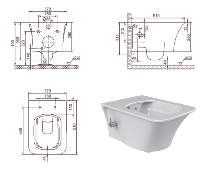 Подвесной унитаз с биде glossy white, Boheme Mirage - 965-2