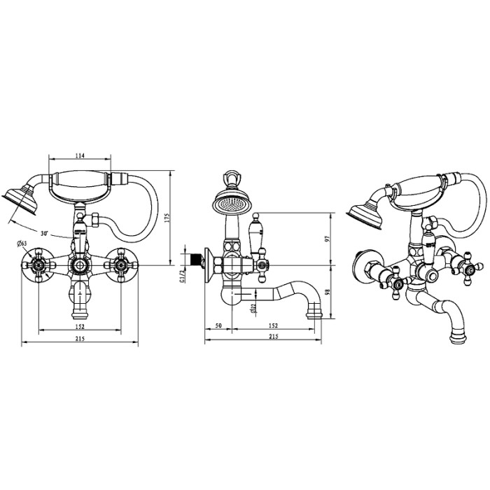 Смеситель для ванны black, bronze, переключатель swarovski, Boheme Royal cristal - 313-Royal/CRST black