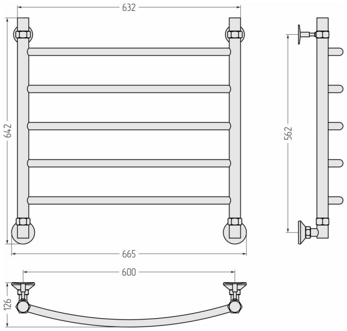 Стилье Водяной полотенцесушитель 600x600, Аксиома-20, 00662-6060 цвет: без покрытия