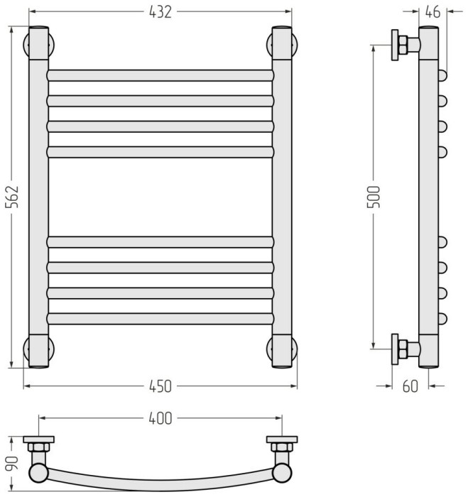 Сунержа Водяной полотенцесушитель 500x400, Богема+ выгнутая, 03-0221-5040 цвет: золото