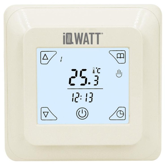 Терморегулятор с ЖК-дисплеем и сенсорными кнопками IQ THERMOSTAT TS, IQWATT ivory арт. 00403