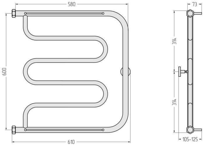 Сунержа Водяной полотенцесушитель 600x600, Лира, 03-4012-6060 цвет: золото