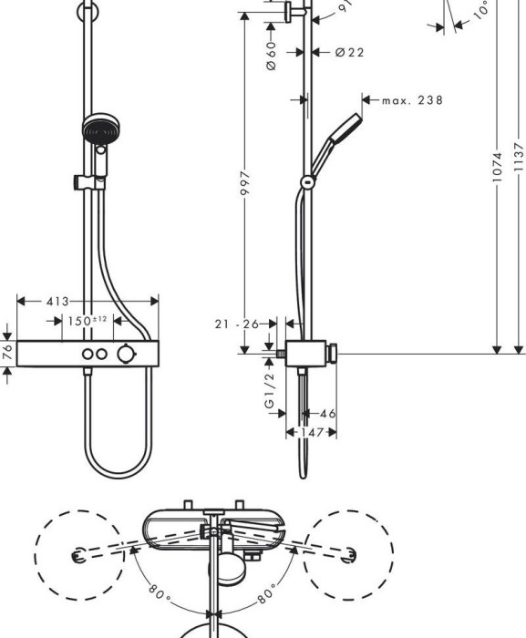 Душевая система с термостатом Pulsify S Hansgrohe, хром арт. 24220000