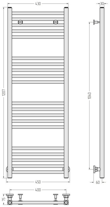 Сунержа Водяной полотенцесушитель 1200x400, Модус, 15-0250-1240 цвет: тёмный титан муар