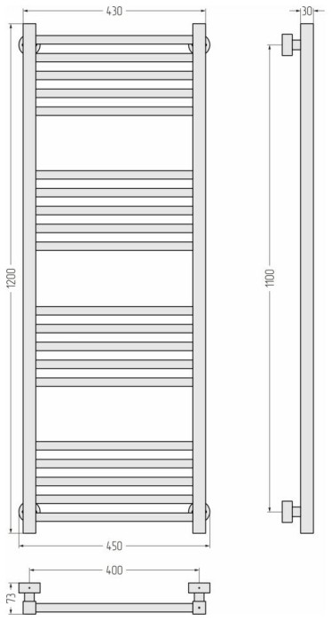 Сунержа Водяной полотенцесушитель 1200x400, Модус PRO, 12-0450-1240 цвет: белый