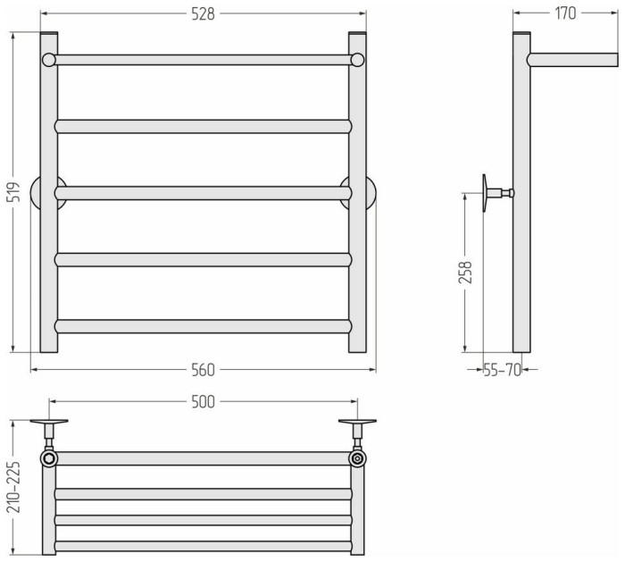 Стилье Водяной полотенцесушитель 600x500, Универсал-54, 00654-6050 цвет: без покрытия