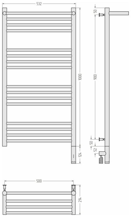 Сунержа Электрический полотенцесушитель 1000x500, Богема 3.0 с 1 полкой, 05-5807-1050 цвет: состаренная бронза