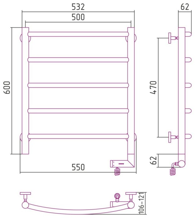Сунержа Электрический полотенцесушитель 1000x300, Галант 2.0, 15-5201-6050 цвет: тёмный титан муар