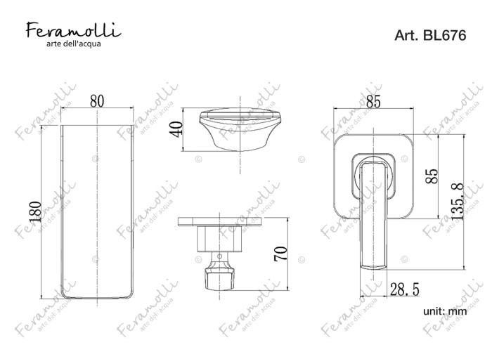 Смеситель для раковины встраиваемый, черный, Adige Feramolli - BL676