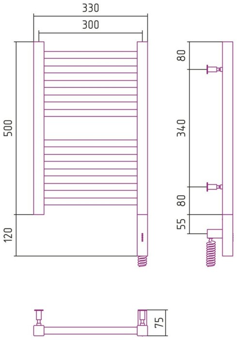 Сунержа Электрический полотенцесушитель 1000x300, Модус 3.0, 31-5701-5030 цвет: матовый чёрный
