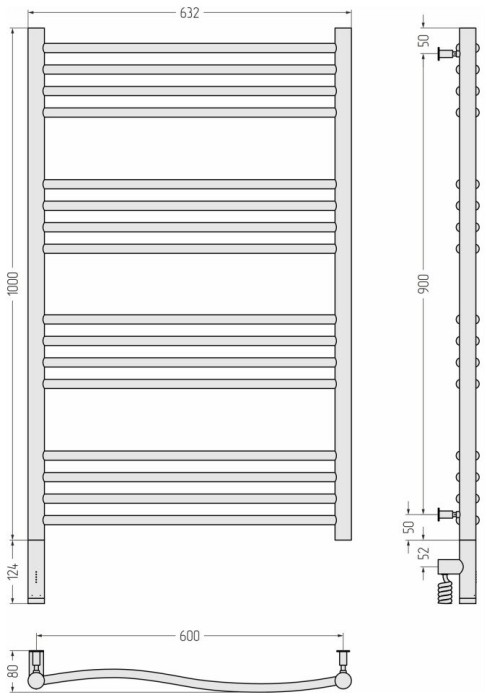 Сунержа Электрический полотенцесушитель 600x400, Флюид 3.0, 00-5820-1060 цвет: без покрытия