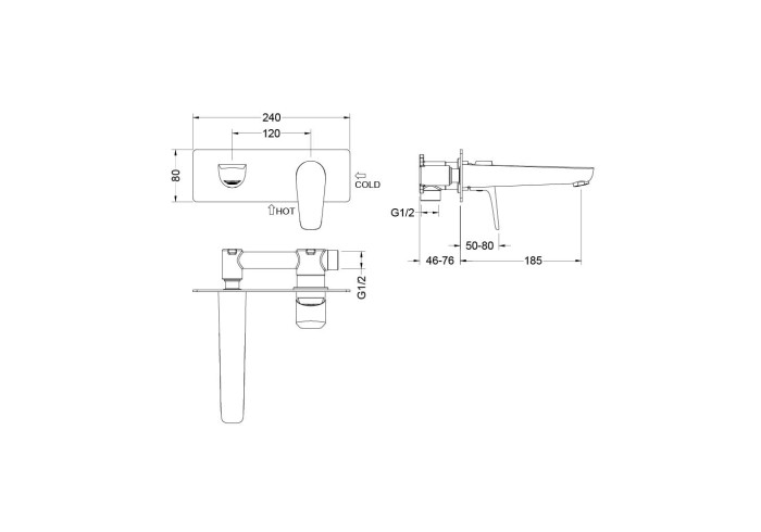 Смеситель для раковины настенный (внешняя и скрытая часть), Aquatek Бетта, хром арт. AQ1113CR